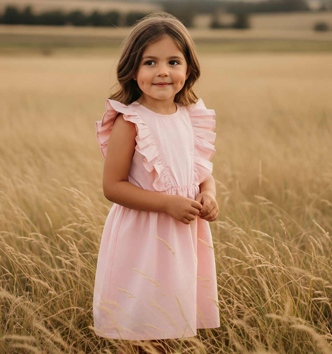 Girls Florence Summer Dress - Pink Linen