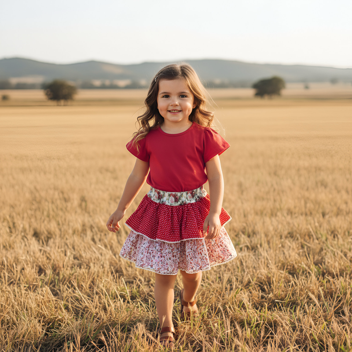 Girls Frill Sleeve Top - Red