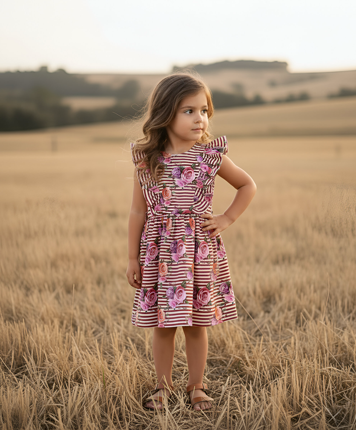 Girls Florence Summer Dress - Striped Blooms