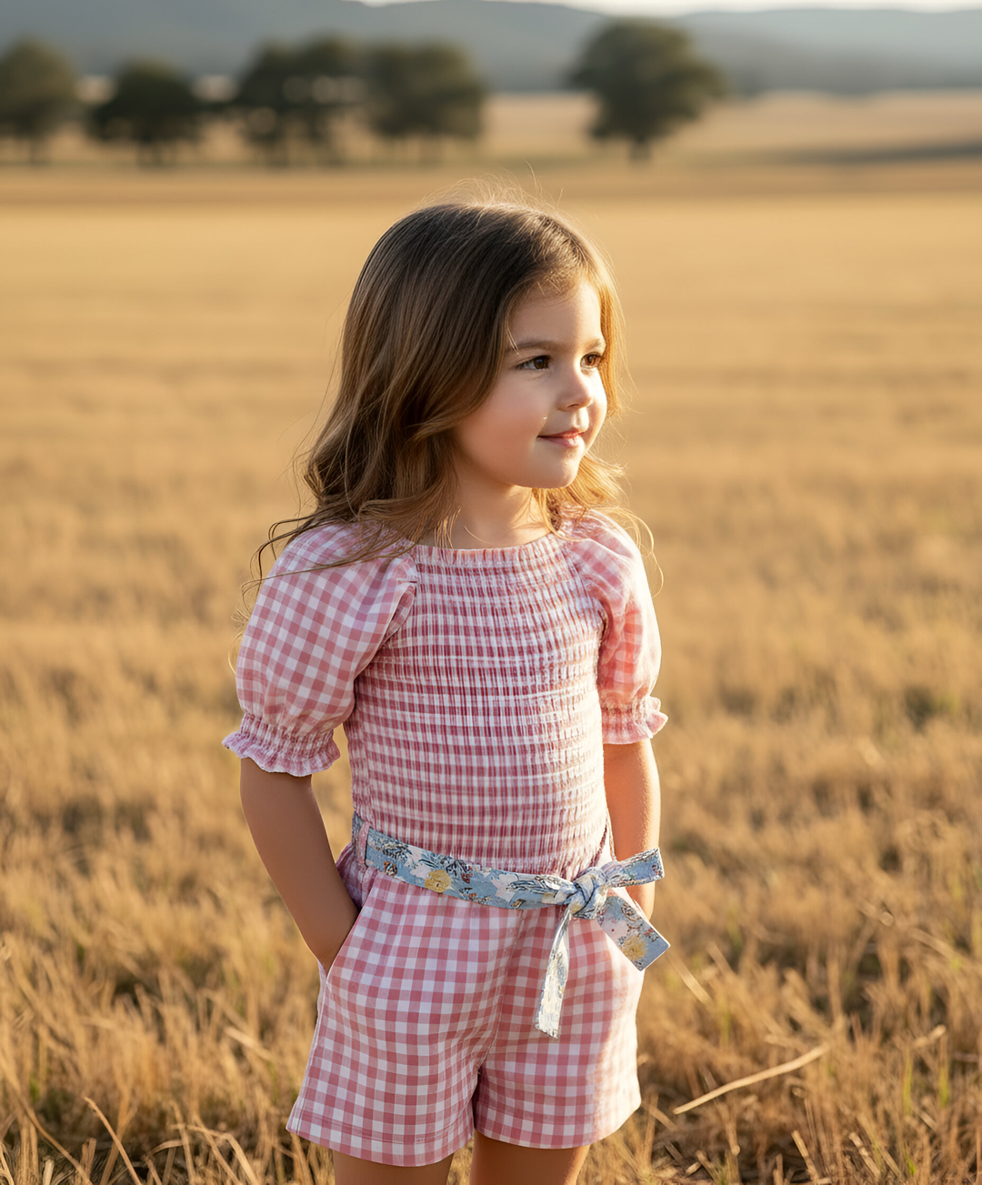 Girls Tilly Playsuit -  Pink Check