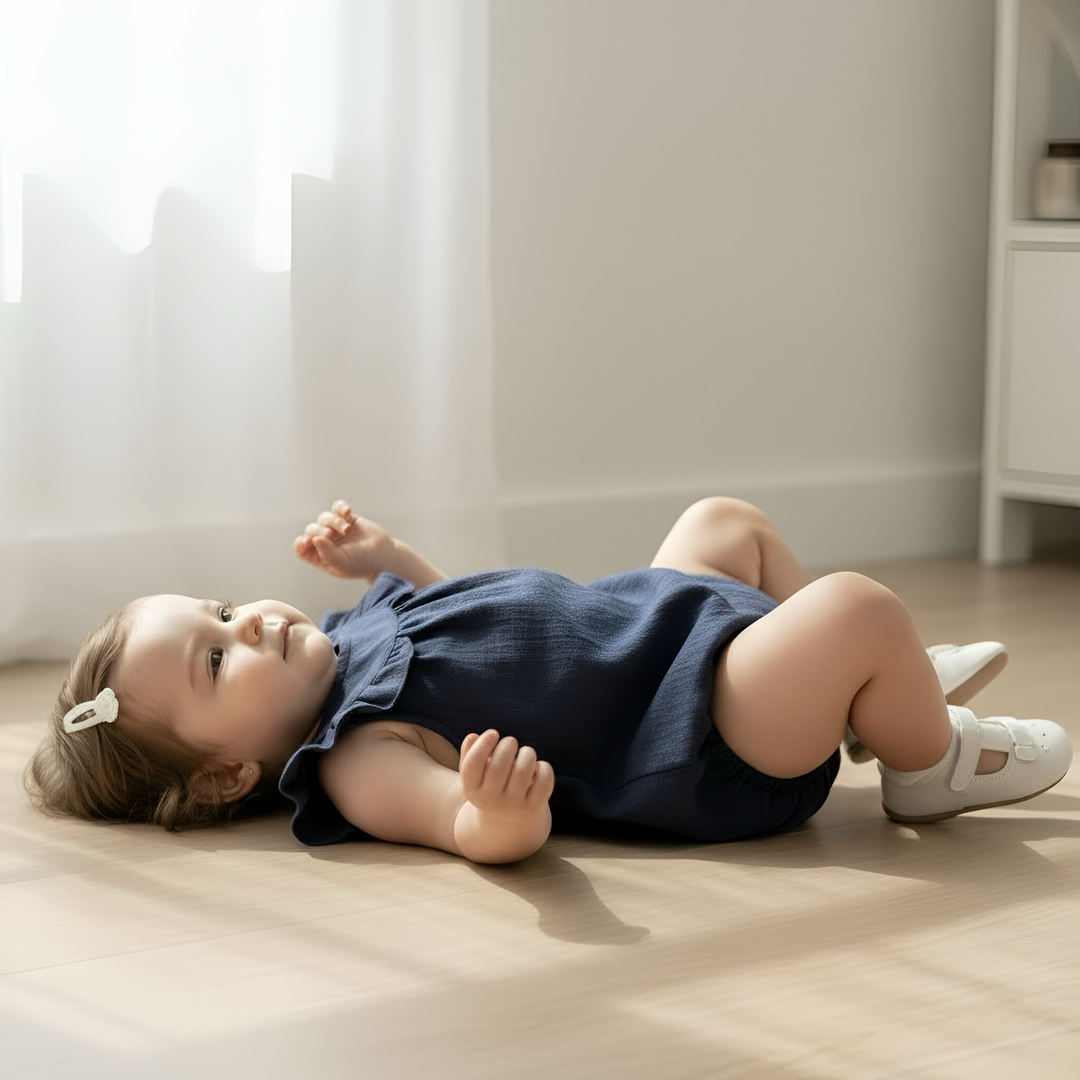 Baby Girls Neve Playsuit - Navy Linen