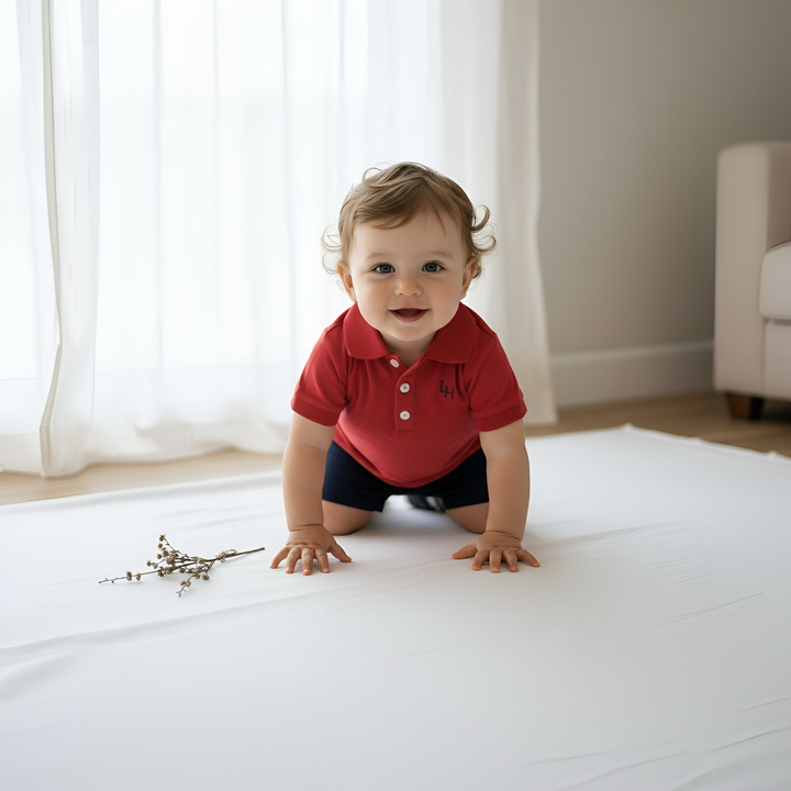 Baby Boys Polo Romper - Red