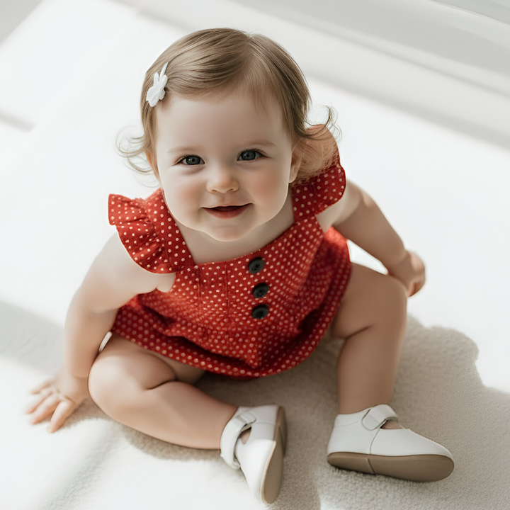 Baby Girls Freya Playsuit - Red Polka Dot