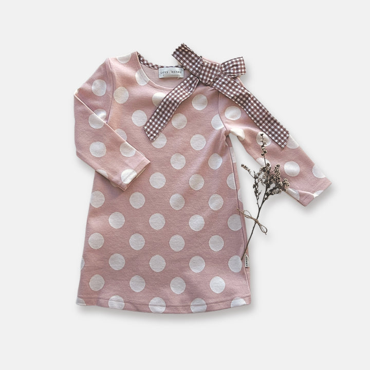 Girls Mary Dress -  Pink/White Spot
