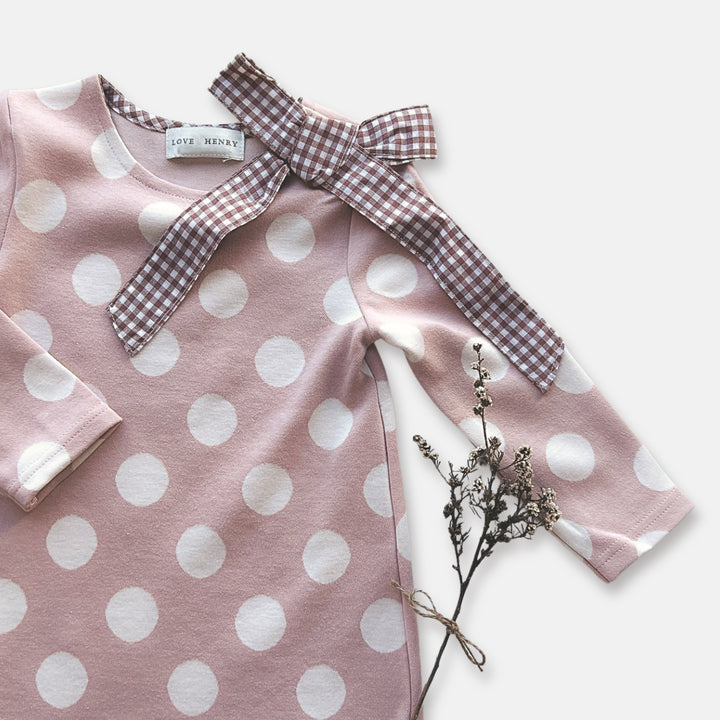 Girls Mary Dress -  Pink/White Spot