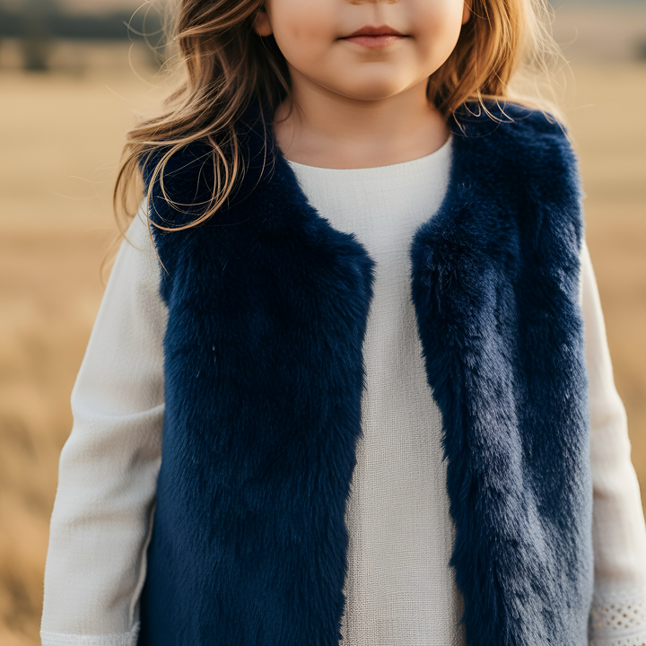 Girls Fur Vest -  Navy