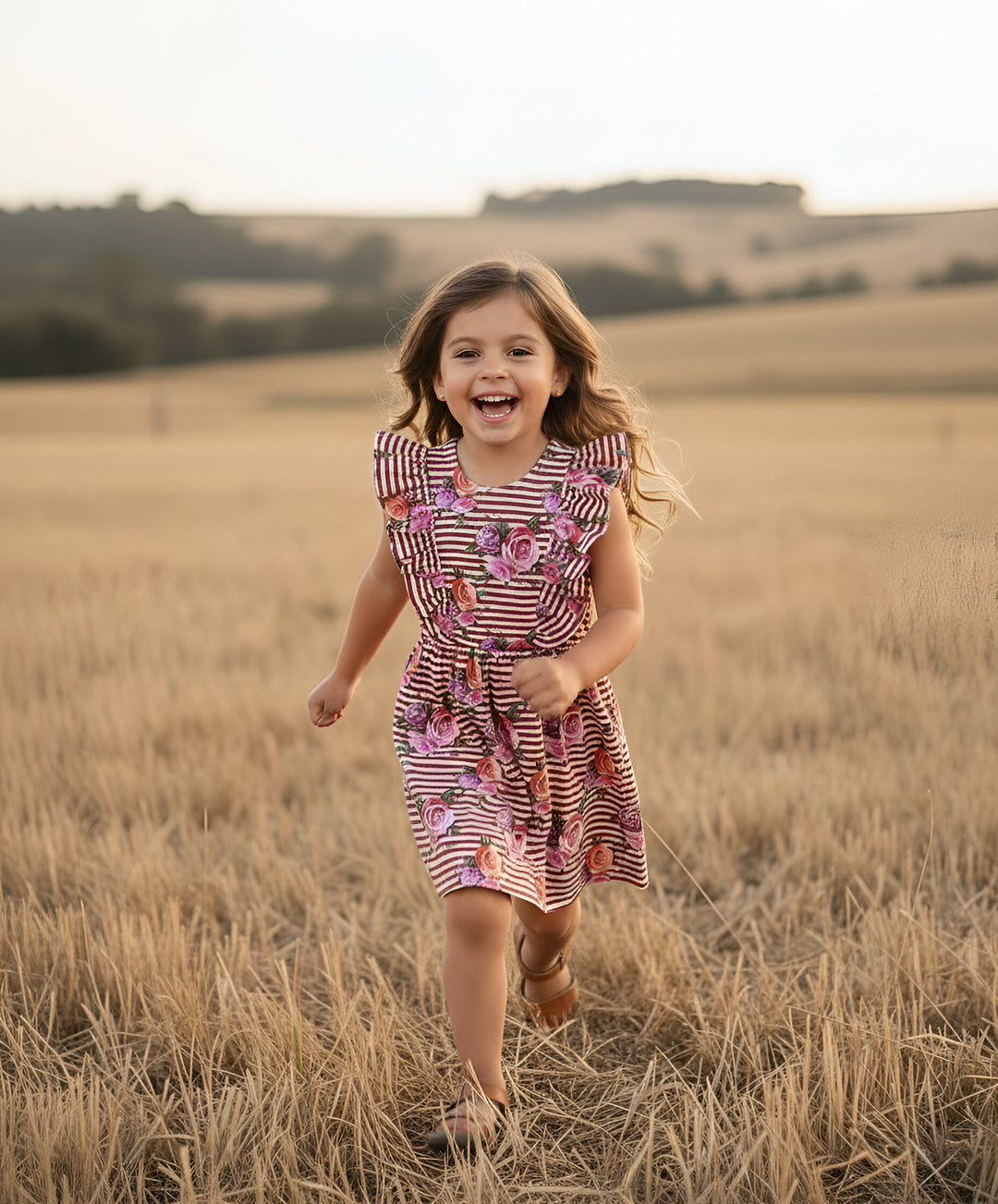 Girls Florence Summer Dress - Striped Blooms