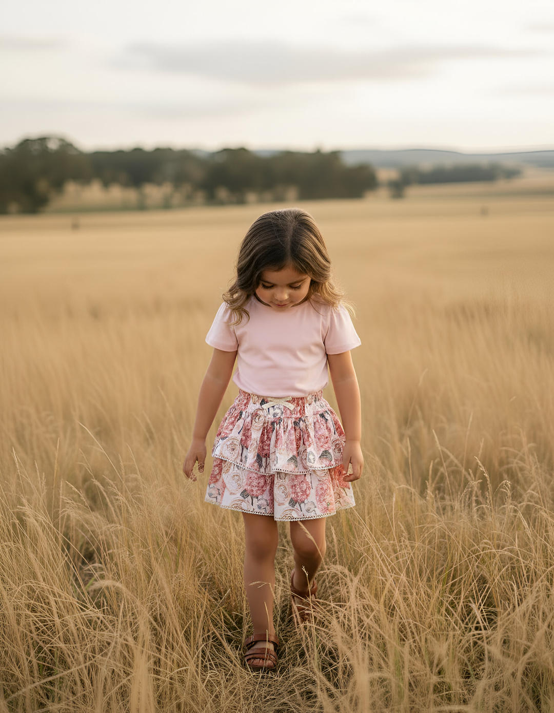Girls Frilly Skirt - Pink Blossom