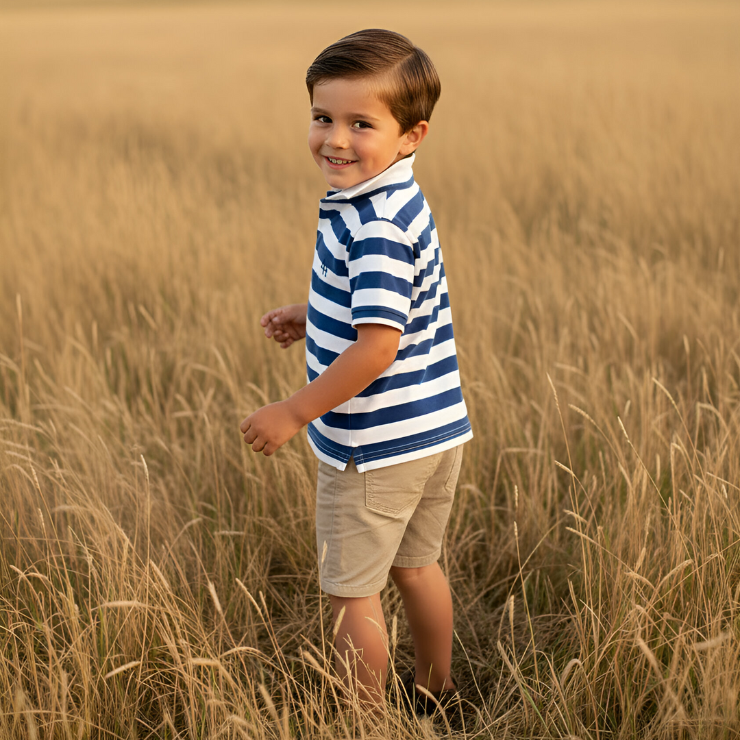 Boys Rugby Polo Shirt - Blue Stripe 26