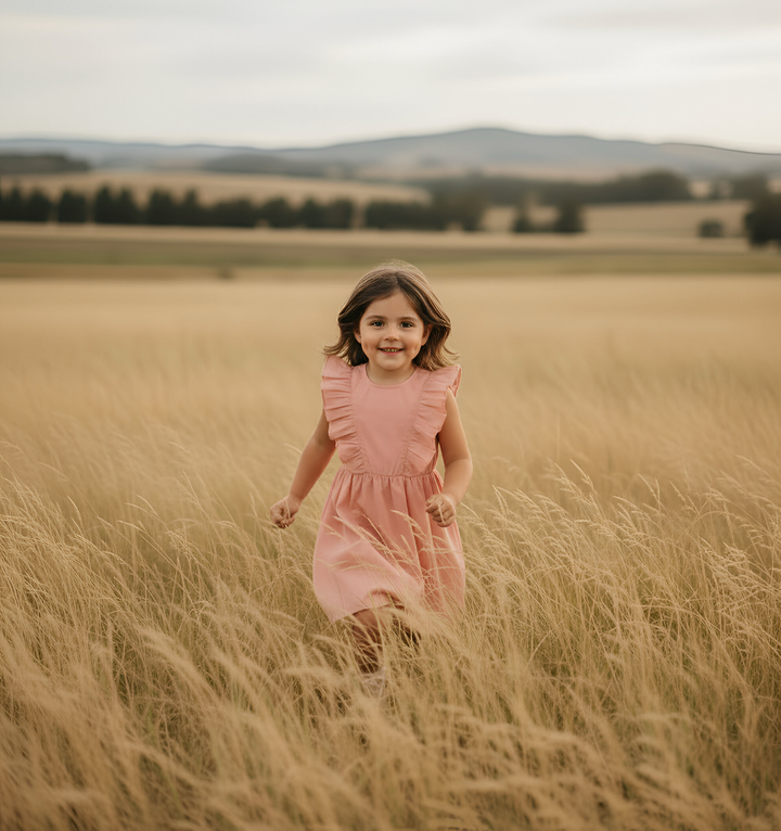 Girls Florence Summer Dress - Pink Linen