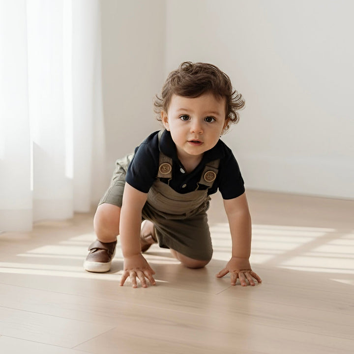 Baby Boys Roy Dungaree - Olive Brown Linen