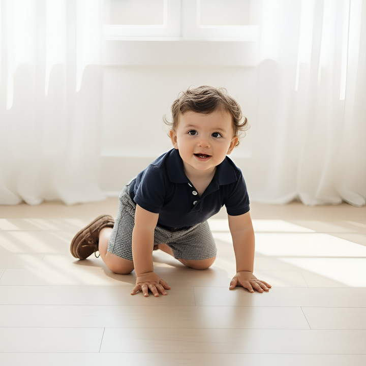 Baby Boys Polo Romper - Navy