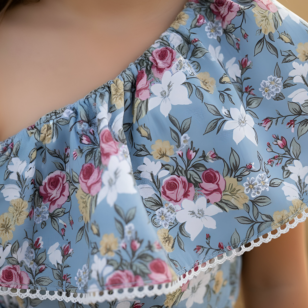 Girls Rosie One-Shoulder Playsuit - Blue Blossom