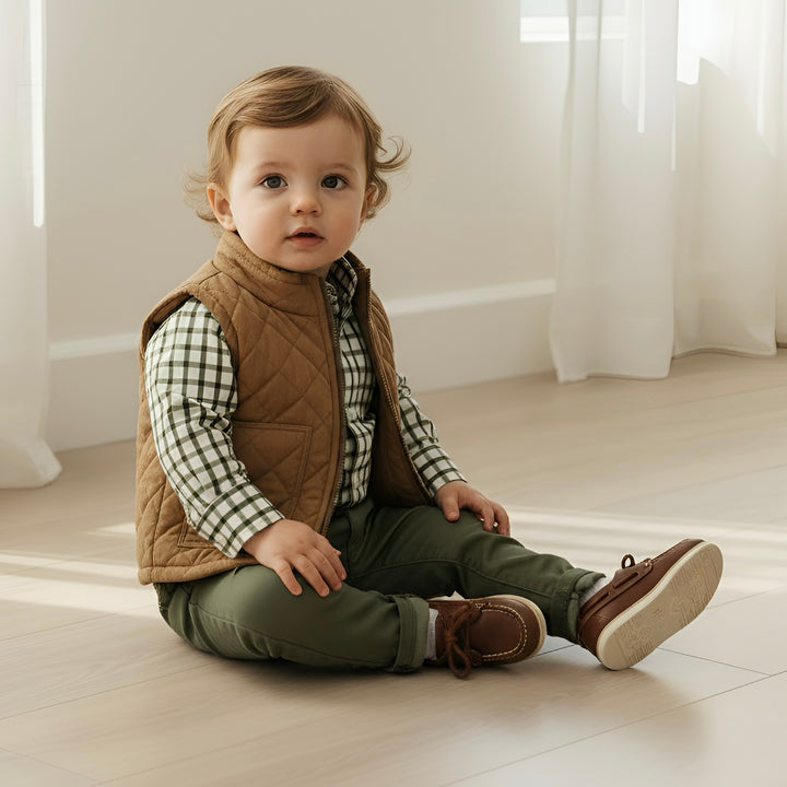 Baby Boys Oxford Shirt Romper - Olive Check