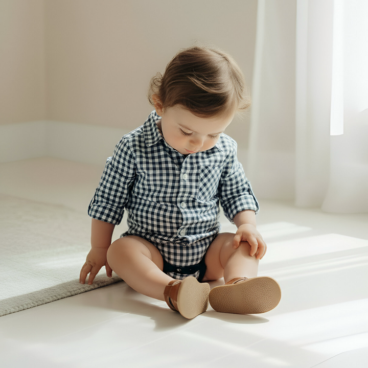 Baby Boys Dress Shirt Romper -  Blue Check 26