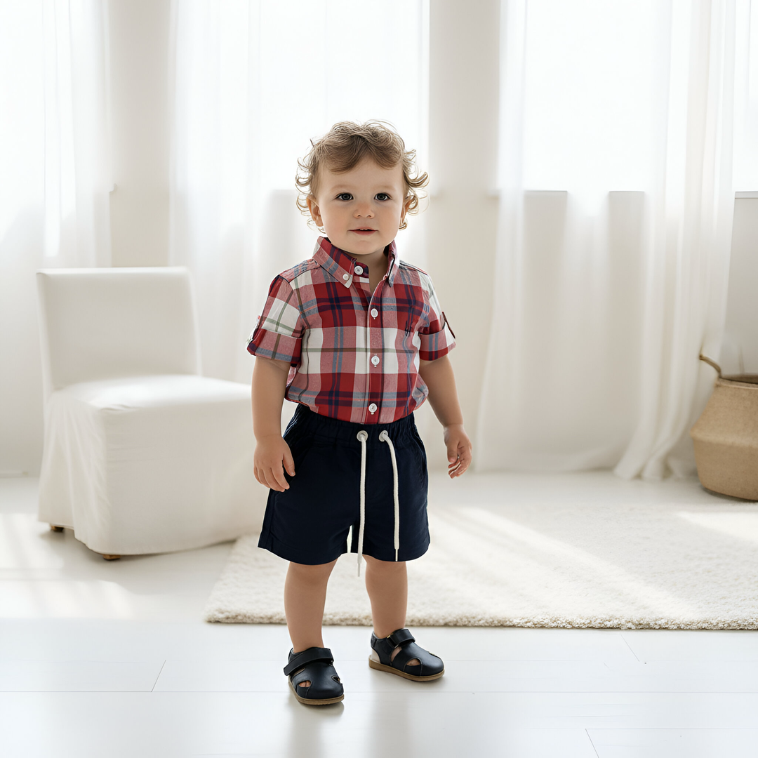 Baby Boys Dress Shirt Romper -  Red Plaid 26