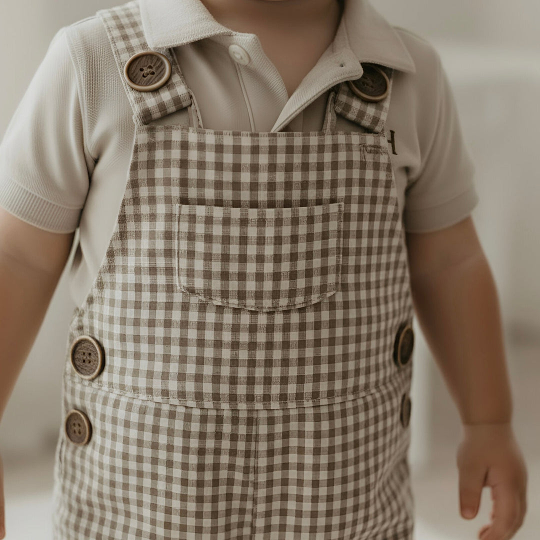 Baby Boys Roy Dungaree - Brown Gingham