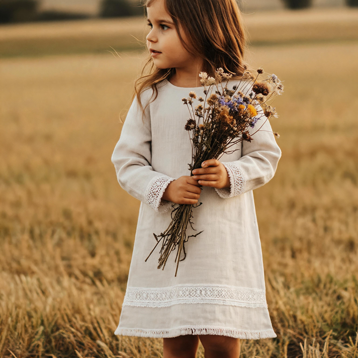 Girls Aleeia Tassle Dress - Linen