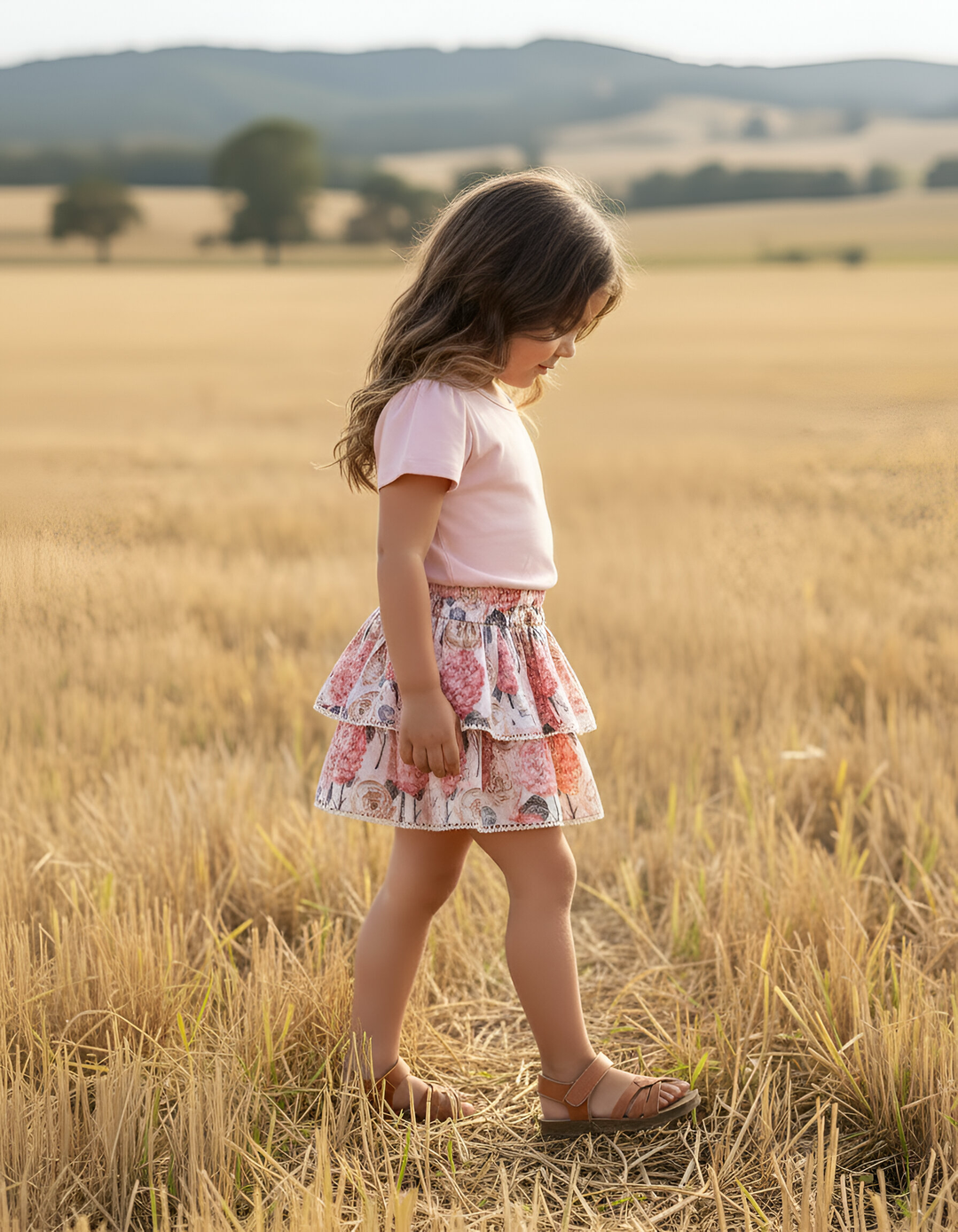 Girls Frilly Skirt - Pink Blossom