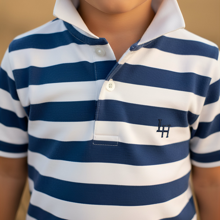 Boys Rugby Polo Shirt - Blue Stripe 26