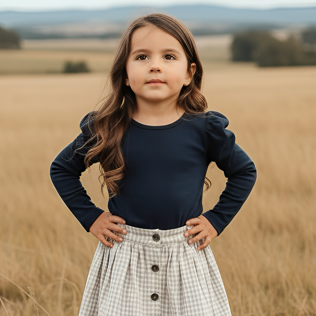 Girls Puff Sleeve Knit Top - Navy