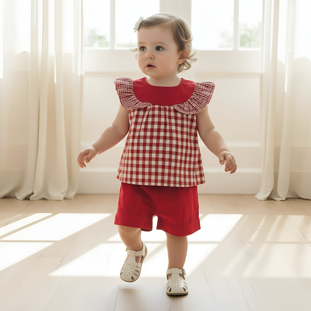 Baby Girls Tasmin Top - Red Checks