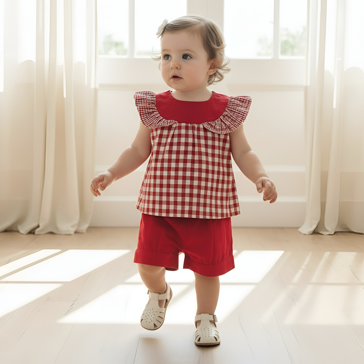 Baby Girls Tasmin Top - Red Checks