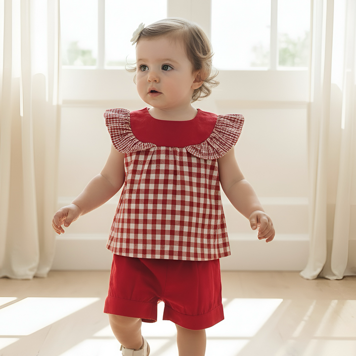 Baby Girls Tasmin Top - Red Checks