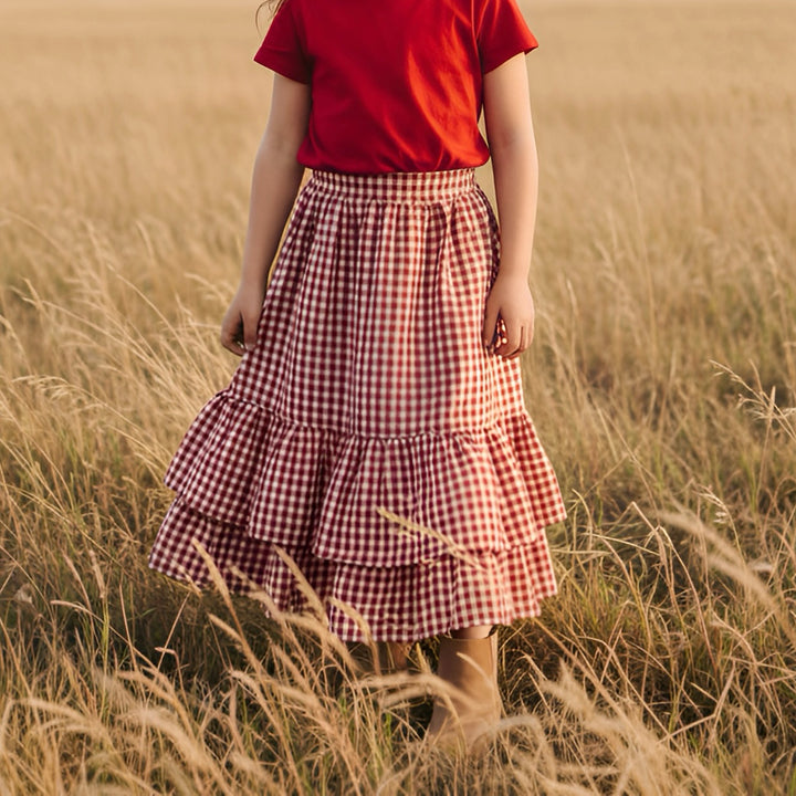 Girls Maxi Skirt - Red Check