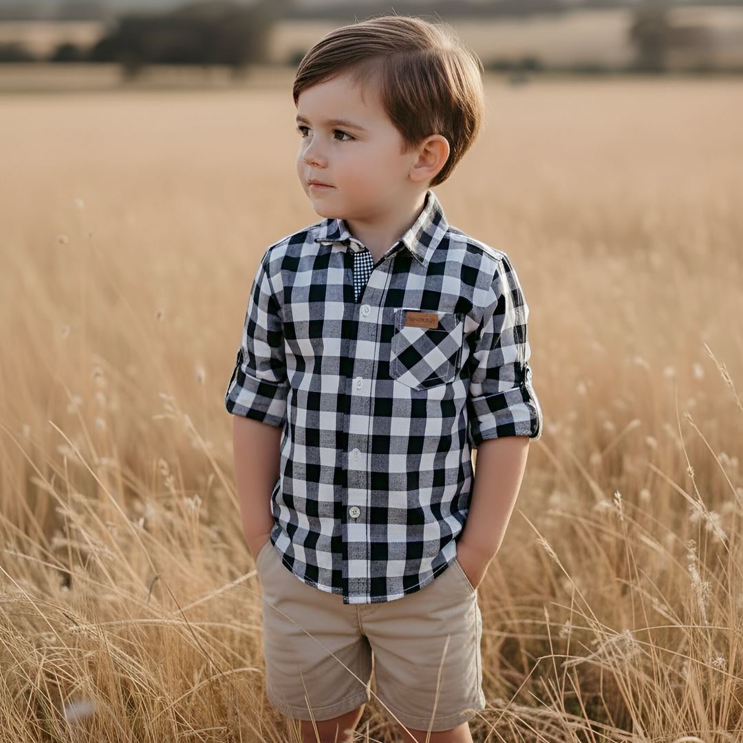 Boys Dress Shirt - Large Navy Check 26