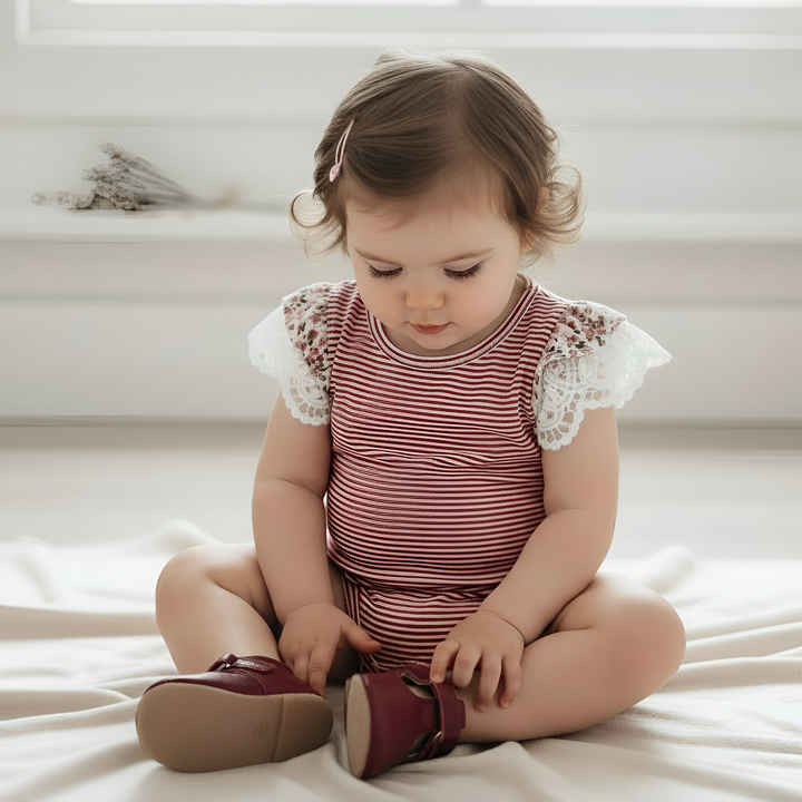 Baby Girls Knit Romper - Red Stripe