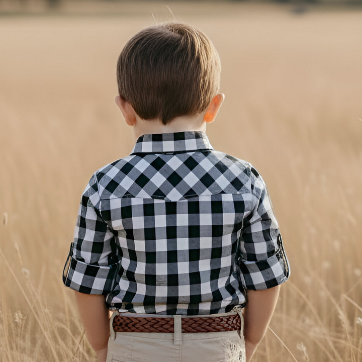 Boys Dress Shirt - Large Navy Check 26