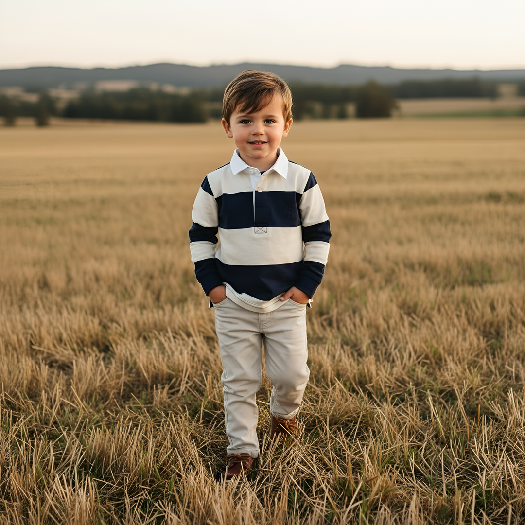 Boys Freddie Rugby Polo - Cream Stripe