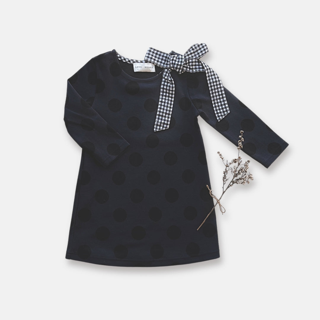 Girls Mary Dress -  Navy/Black Spot