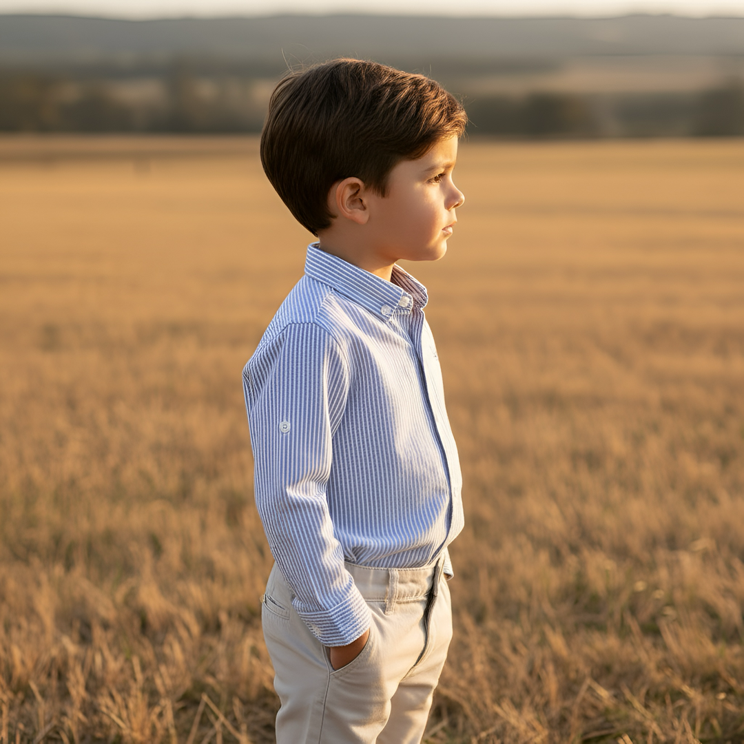 Boys Oxford Dress Shirt - Navy Pinstripe