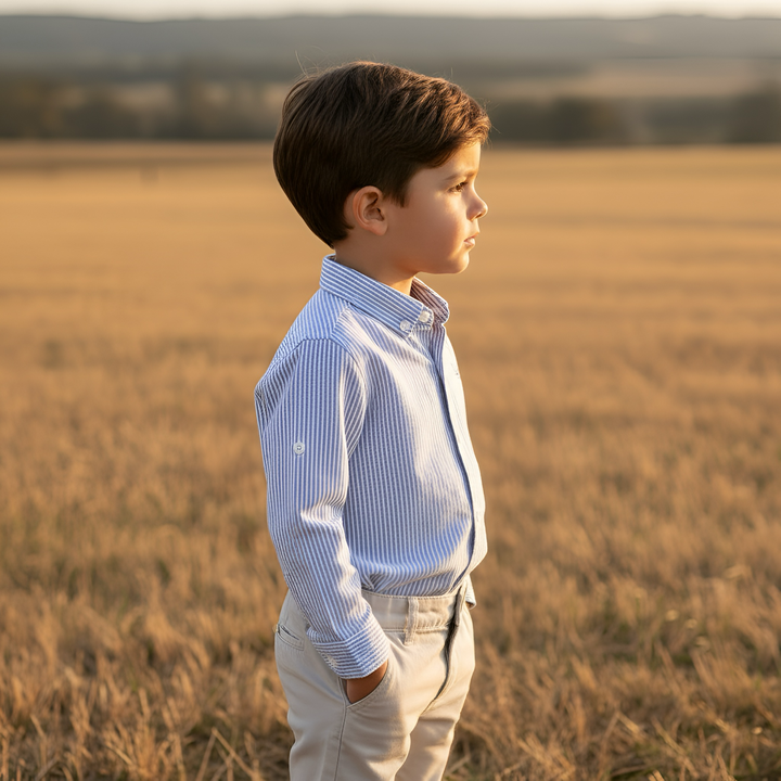 Boys Oxford Dress Shirt - Navy Pinstripe