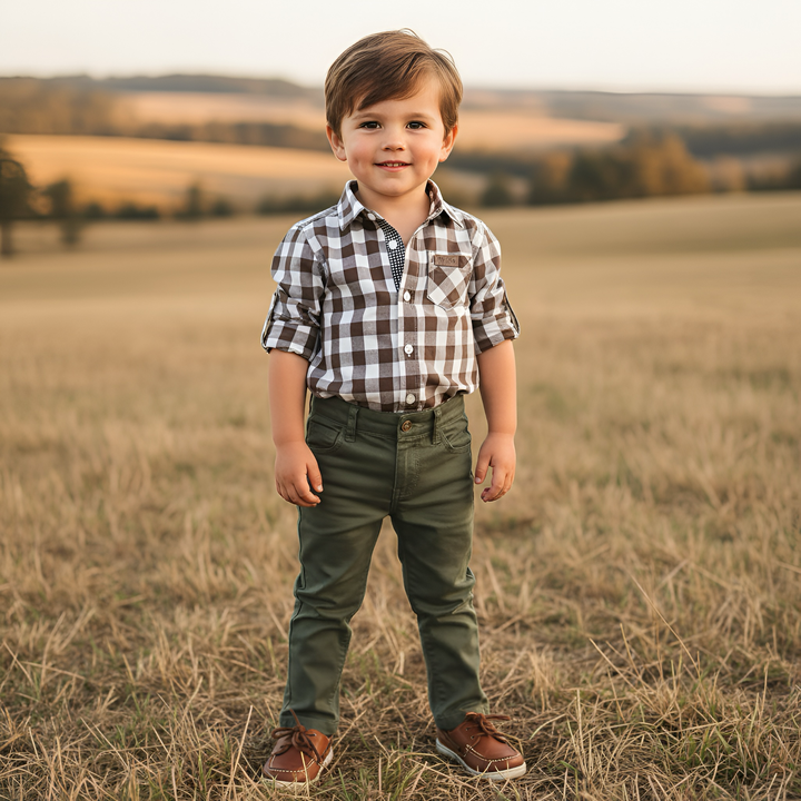 Boys Dress Shirt - Large Chestnut Check