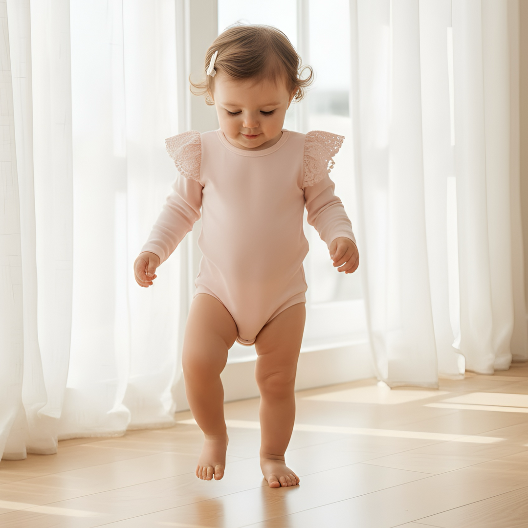 Baby Girls Lace Sleeve Romper - Pink