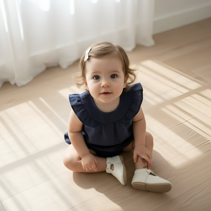 Baby Girls Neve Playsuit - Navy Linen
