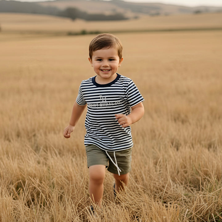 Boys Henry Rural Co Tee - Navy White Stripe