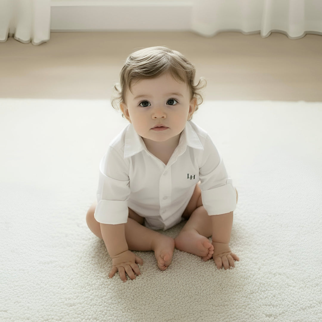 Baby Boys Dress Shirt Romper - White
