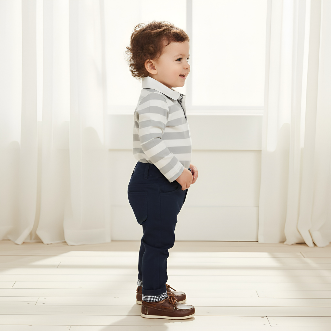 Baby Boys Freddie Polo Romper - Blue Stripe