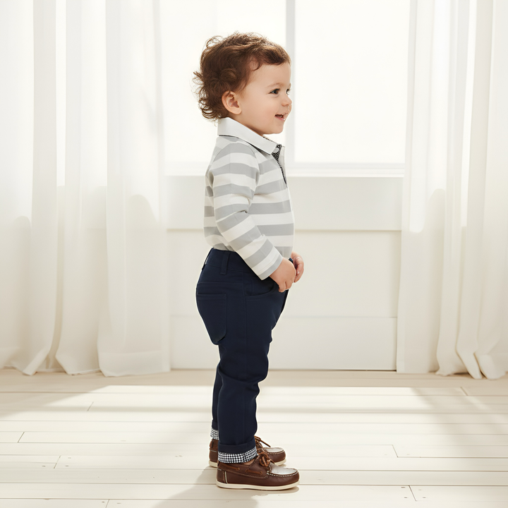 Baby Boys Freddie Polo Romper - Blue Stripe