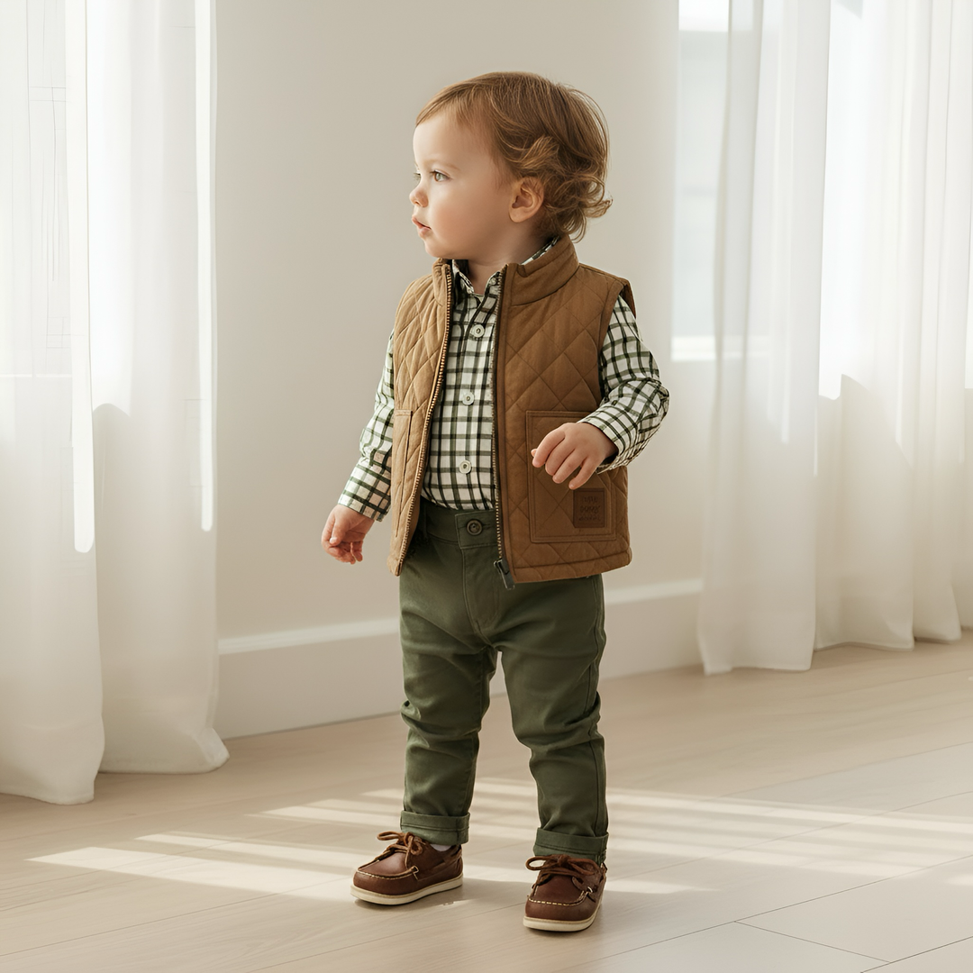 Baby Boys Oxford Shirt Romper - Olive Check