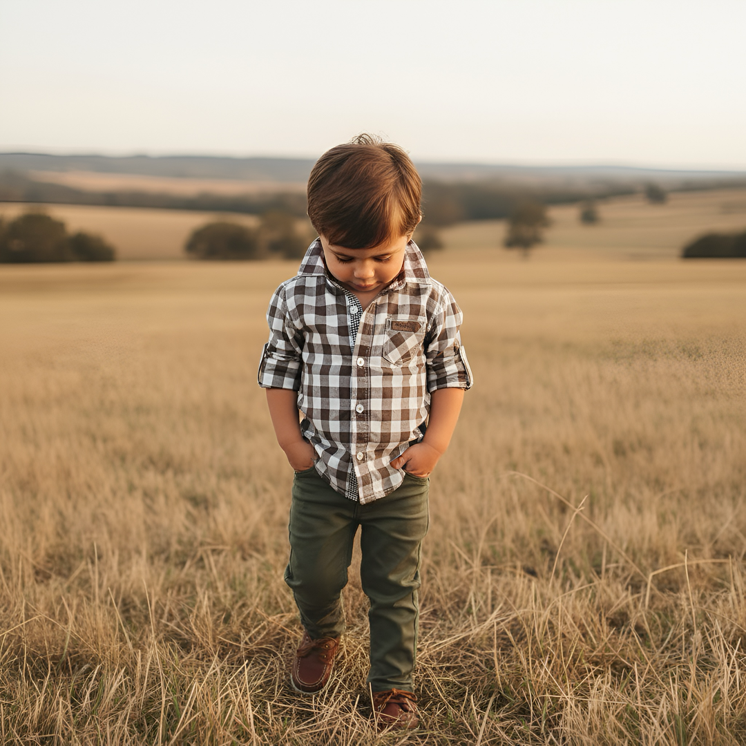 Boys Dress Shirt - Large Chestnut Check