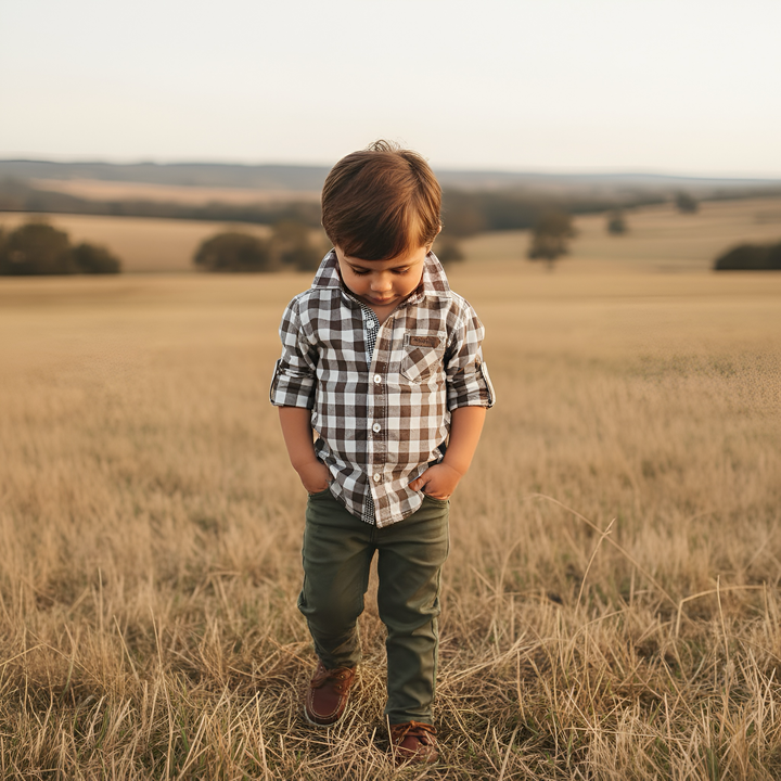 Boys Dress Shirt - Large Chestnut Check