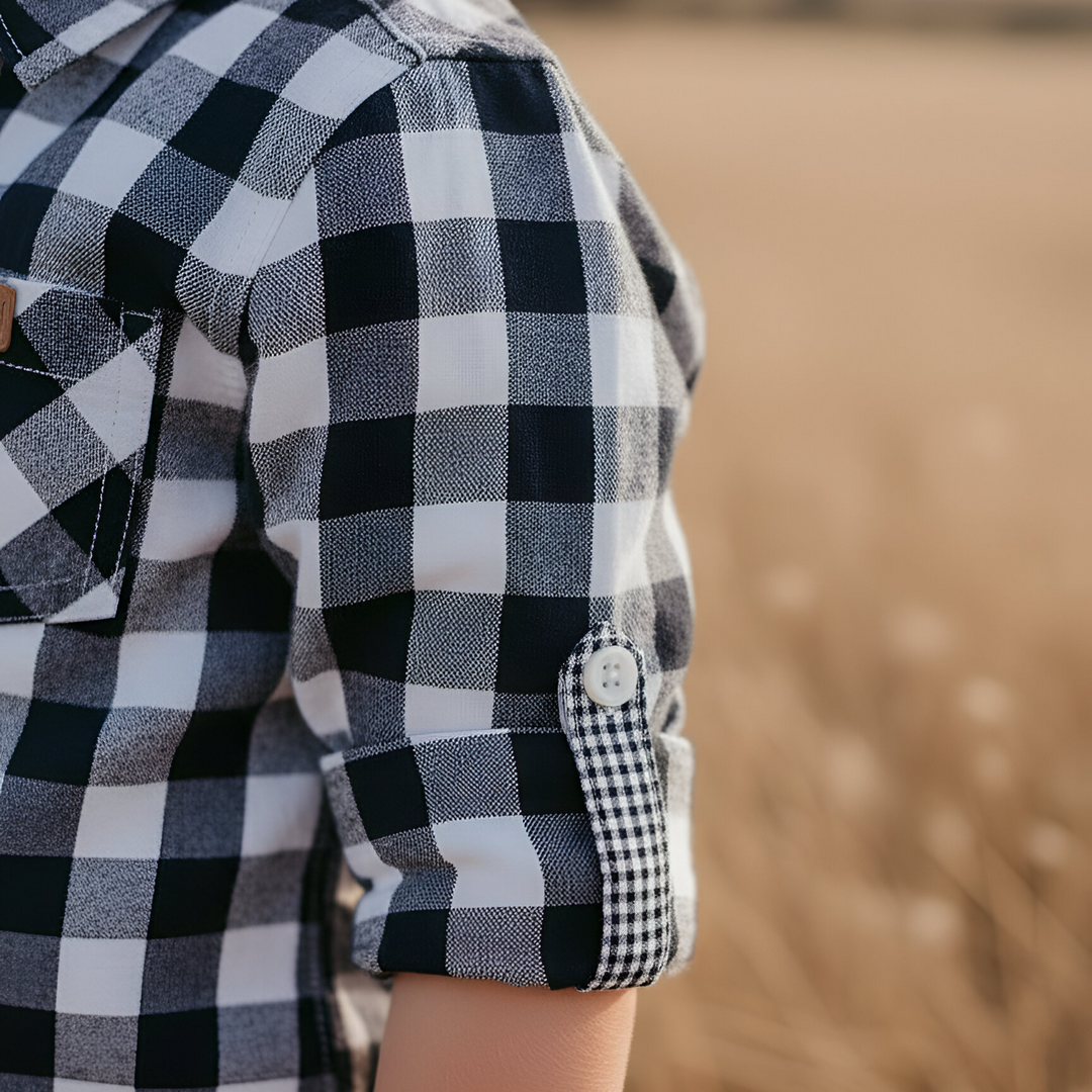 Boys Dress Shirt - Large Navy Check 26