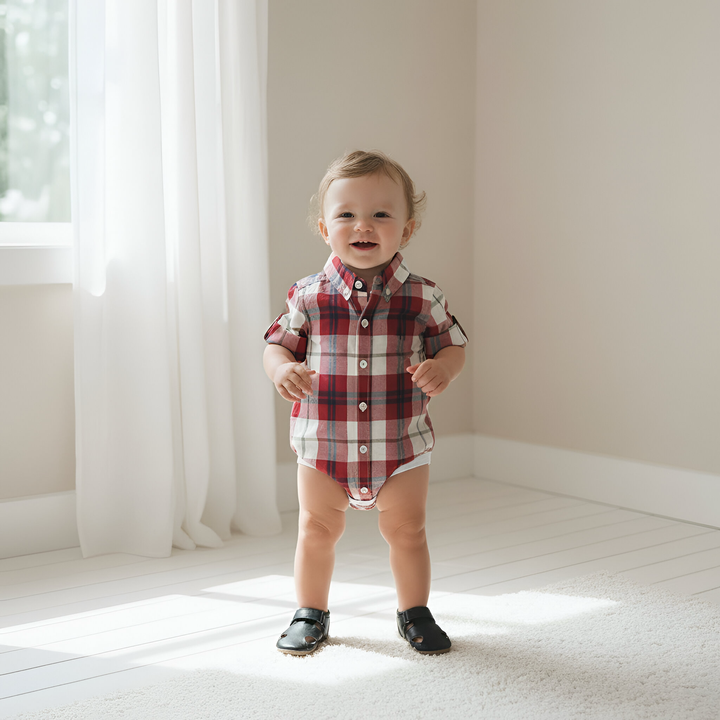 Baby Boys Dress Shirt Romper - Red Plaid