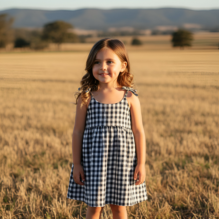 Girls Eden Dress - Navy Check