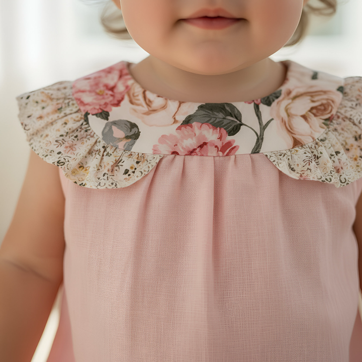 Baby Girls Neve Playsuit - Light Pink Linen